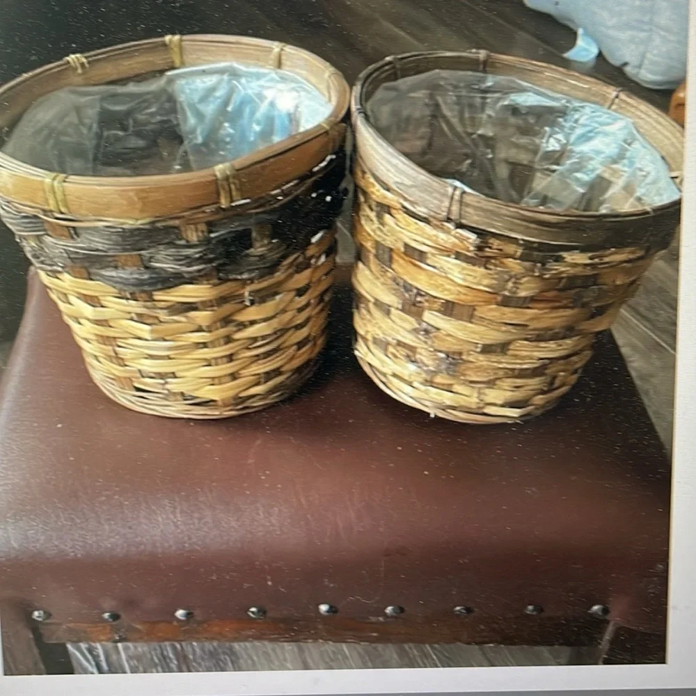 2 Natural Woven Baskets for plants and flowers